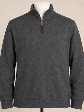 Polo Ralph Lauren 1/4 Zip Sweater Mens 2XL XXL Gray 100% Cotton Green Logo EUC